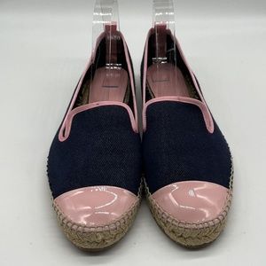 Fendi Junia Navy Denim Slip On Espadrille W/ Pink Patent Leather Cap Toe sz 41